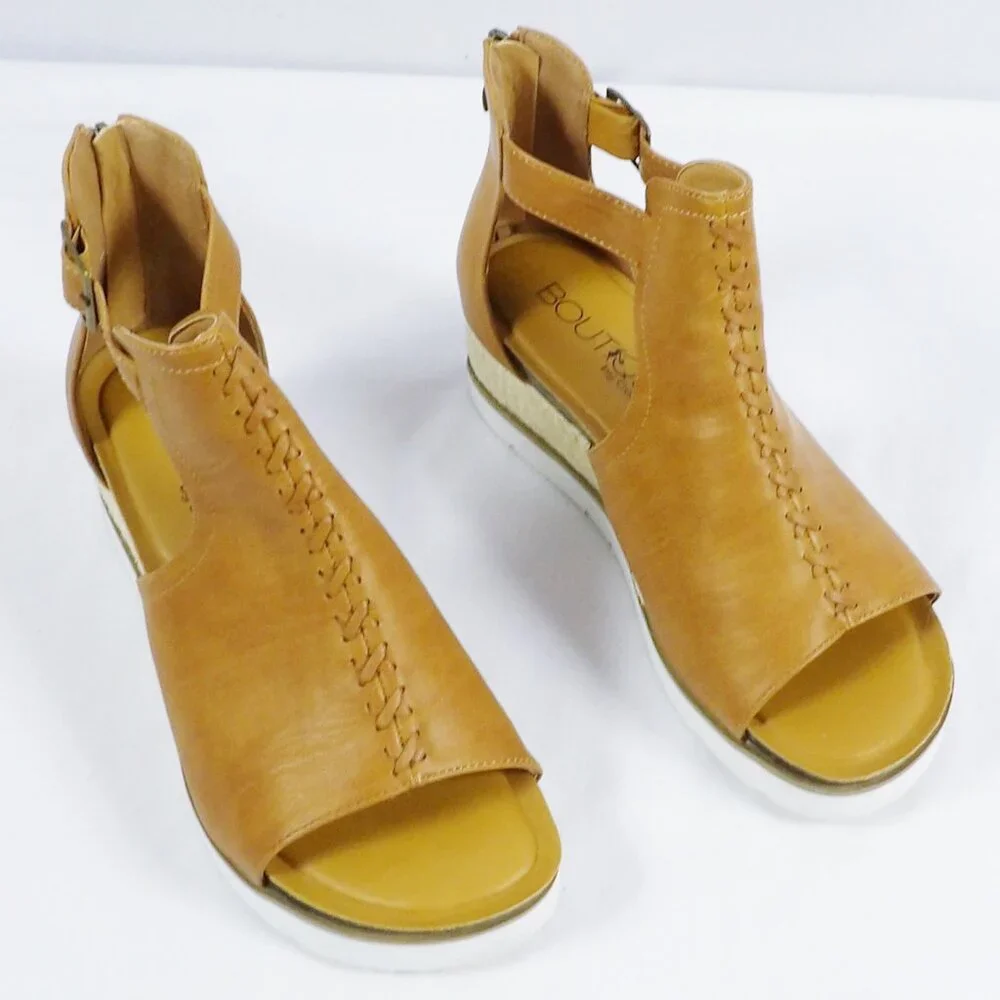 Corkys SUGAR CITY Espadrille Low Wedge Sandals Cognac Brown NIB Open Toe